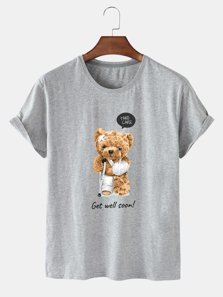 Cute Trendy Bear Taking Photos Breathability T-shirt, Summer Round