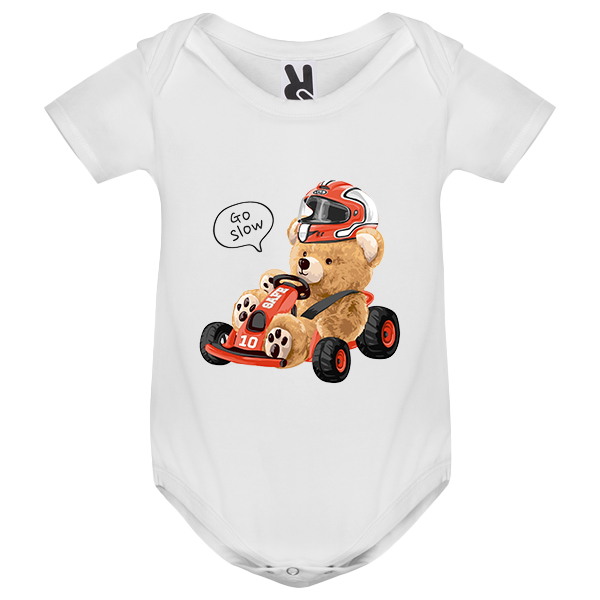 Eco-Friendly Karting Bear Baby Bodysuit
