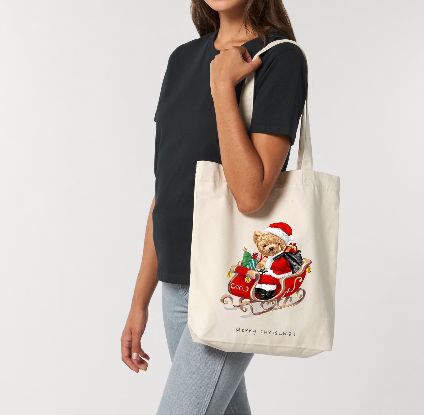 Eco-Friendly Santa Claus Bear Tote Bag