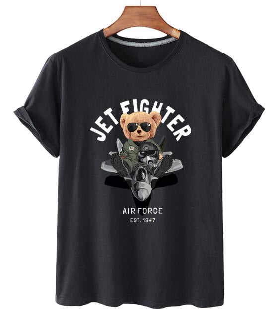 Eco-Friendly Jet Fighter Bear T-shirt
