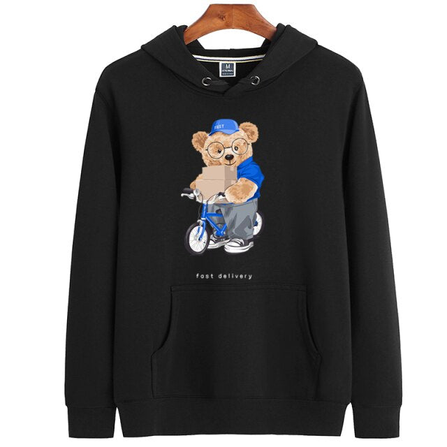 Eco-Friendly Bike Delivery Bear Hoodie